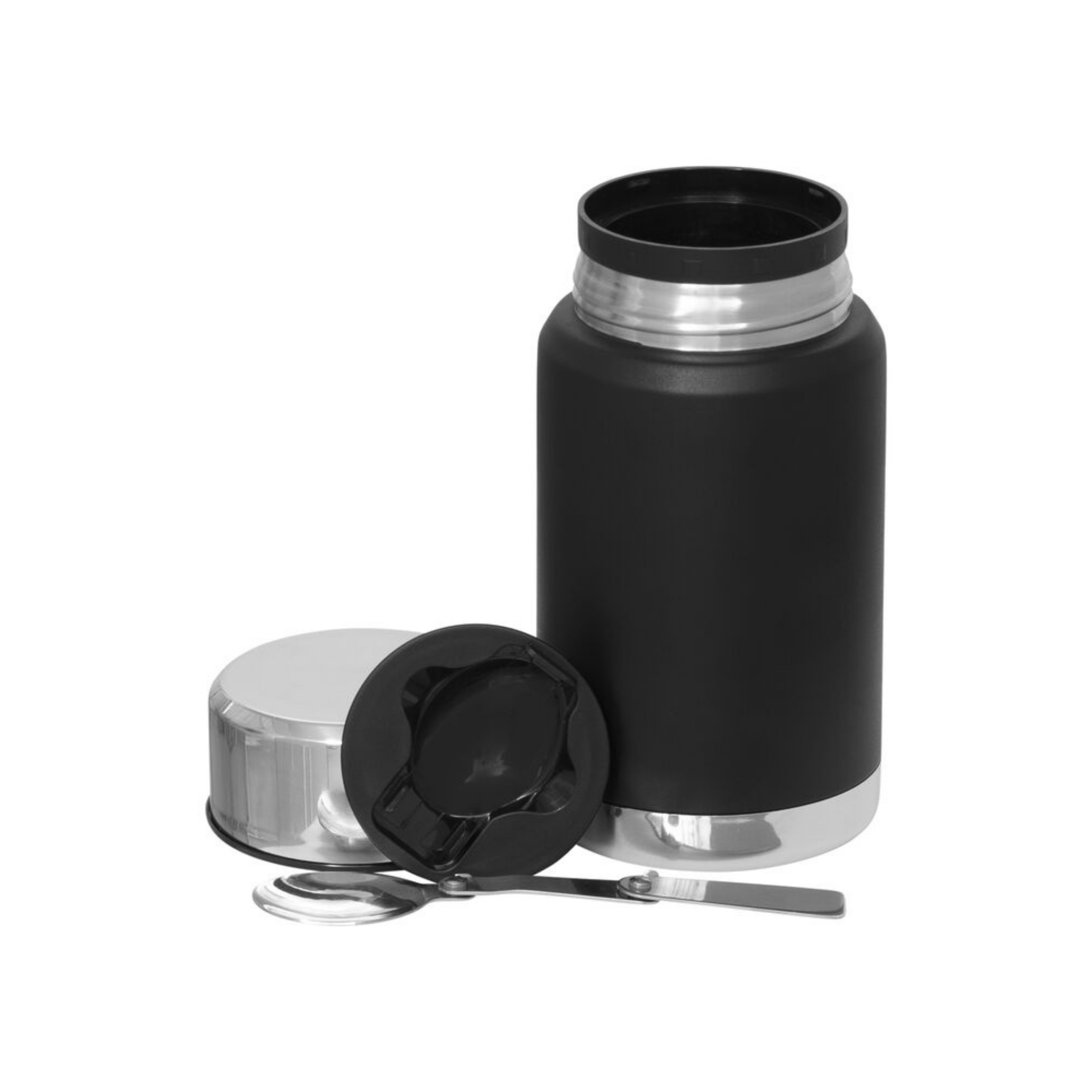 Orrefors Outdoor Mattermos i rostfritt stål med sked i locket - Svart